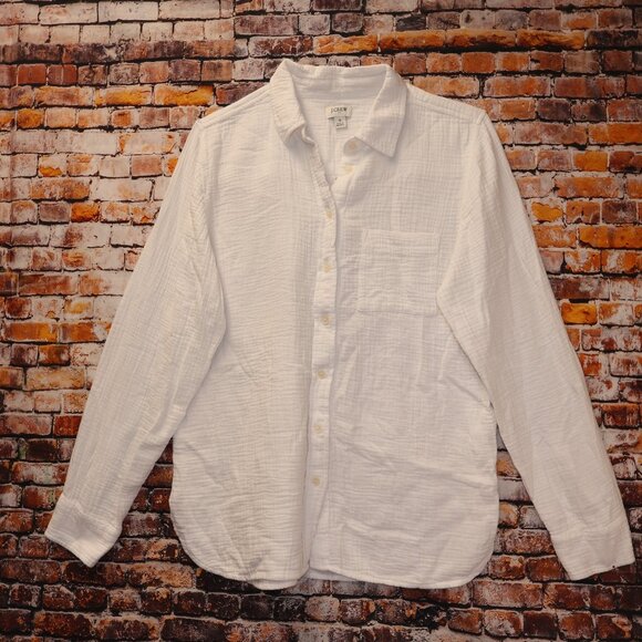 J. Crew Double Gauze Button Front Shirt Long Sleeves Front Pockets in White Sz S - Picture 4 of 11